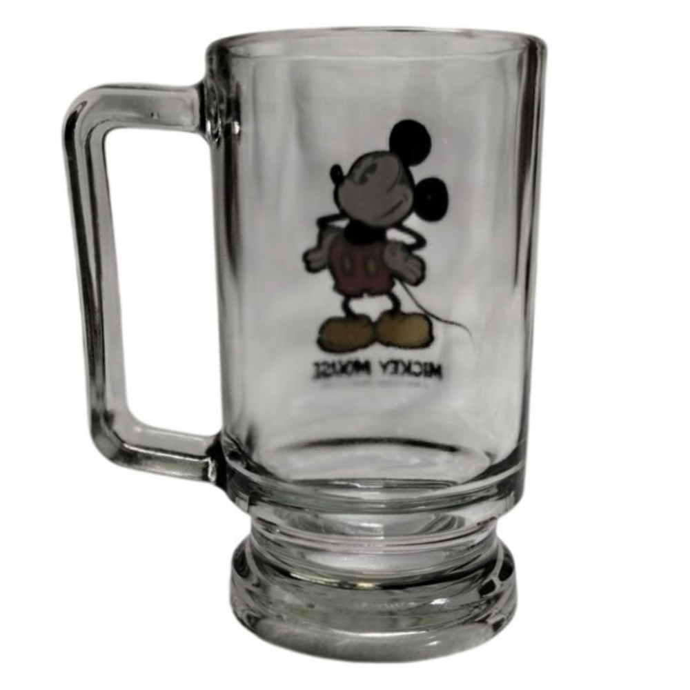 Mickey Mouse Glass Beer Mug Walt Disney Productions Collectible Barware - Picture 3 of 8